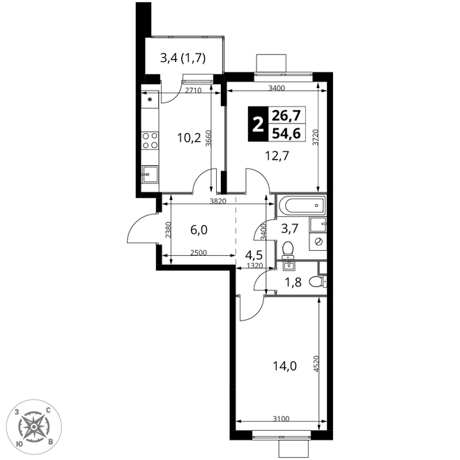 Планировка 2-комн. квартира, 54.6 м² ЖК «1-й Шереметьевский» Планировка 2-комн. квартира, 54.6 м² ЖК «1-й Шереметьевский»