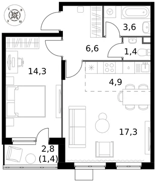Квартира 2-комн. квартира, 49.5 м² ЖК «1-й Донской» Фото 1 Квартира 2-комн. квартира, 49.5 м² ЖК «1-й Донской» Фото 1