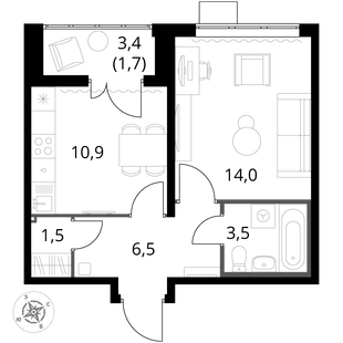Квартира 1-комн. квартира, 38 м² ЖК «1-й Южный» Фото 1 Квартира 1-комн. квартира, 38 м² ЖК «1-й Южный» Фото 1