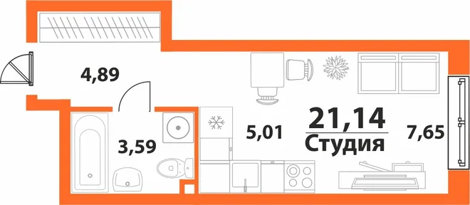 Планировка Студия, 21.14 м² ЖК «Аквамарин 2»