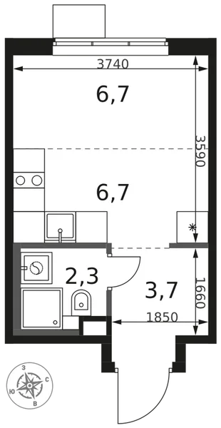 Планировка Студия, 19.4 м² ЖК «1-й Химкинский»