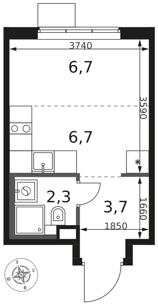 Планировка Студия, 19.4 м² ЖК «1-й Химкинский» Планировка Студия, 19.4 м² ЖК «1-й Химкинский»
