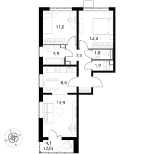 Квартира 3-комн. квартира, 63.3 м² ЖК «1-й Южный» Фото 1 Квартира 3-комн. квартира, 63.3 м² ЖК «1-й Южный» Фото 1