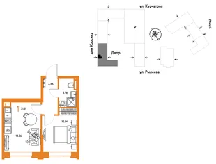 Планировка 1-комн. квартира, 31.67 м² ЖК «Остров-сад»