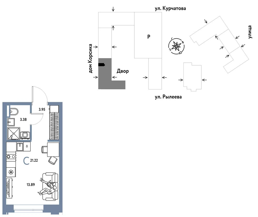 Планировка Студия, 21.37 м² ЖК «Остров-сад»