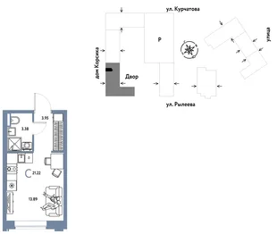 Планировка Студия, 21.37 м² ЖК «Остров-сад»