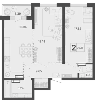 Планировка 2-комн. квартира, 73.15 м² ЖК «Светский лес»