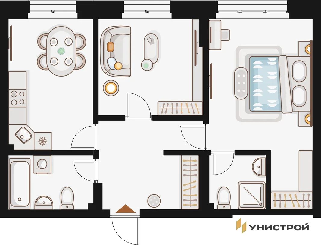 Планировка 2-комн. квартира, 60.65 м² ЖК «Жилой кластер Q на Кулагина»