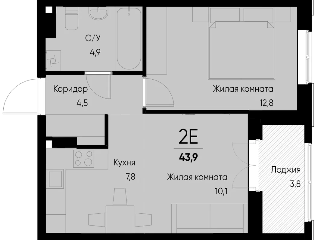 Планировка 2-комн. квартира, 43.9 м² ЖК «Васильевский остров»
