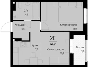 Планировка 2-комн. квартира, 43.9 м² ЖК «Васильевский остров»
