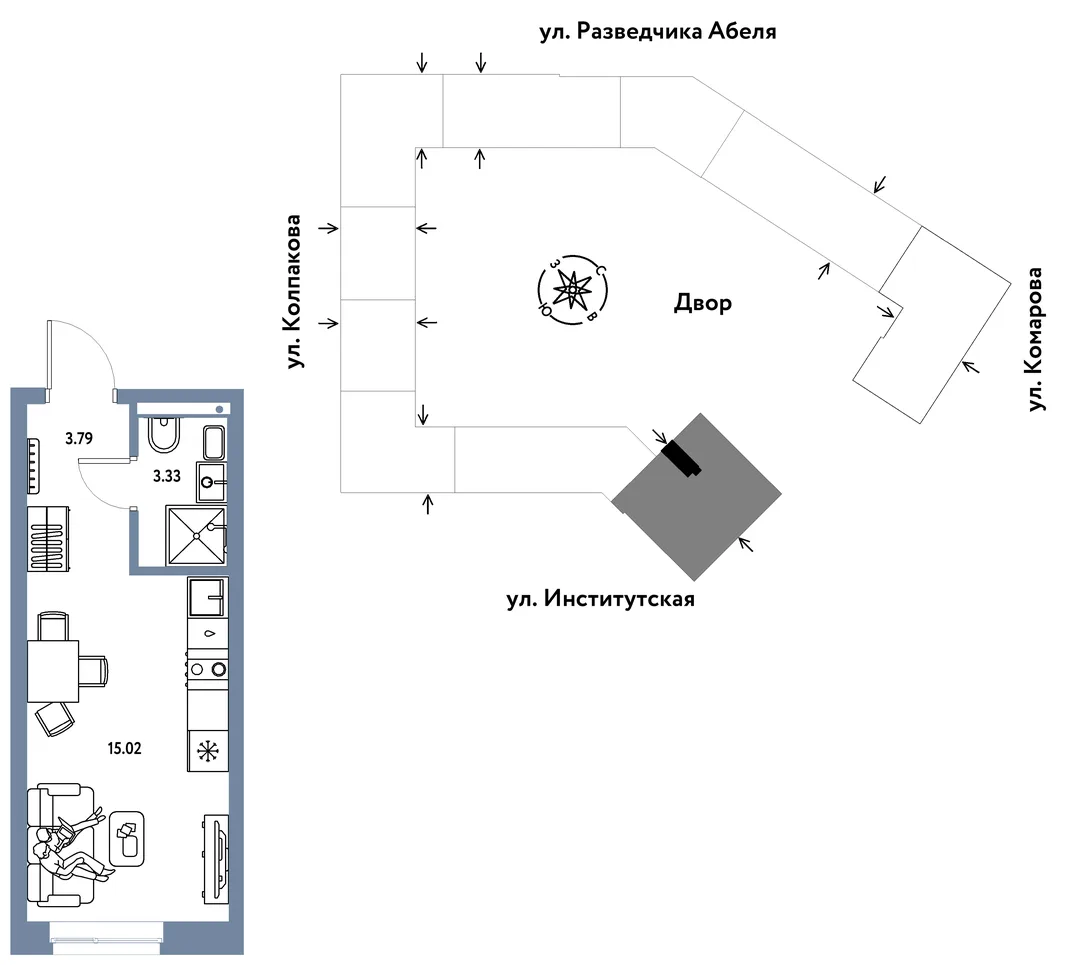 Планировка Студия, 22.14 м² ЖК «Страна.Парковая»