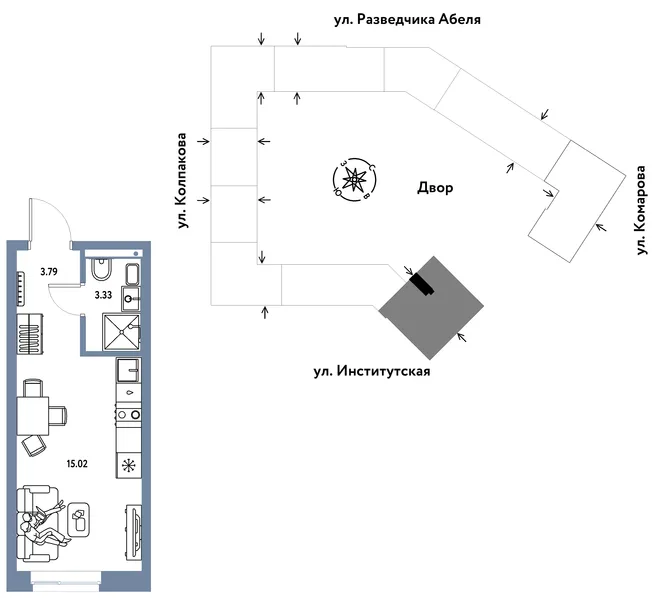 Планировка Студия, 22.14 м² ЖК «Страна.Парковая»