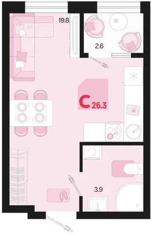 Планировка Студия, 26.5 м² ЖК «Первое место»