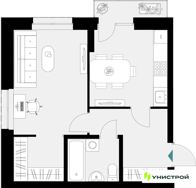 Планировка 1-комн. квартира, 41.13 м² ЖК «Уникум на Амирхана» Планировка 1-комн. квартира, 41.13 м² ЖК «Уникум на Амирхана»