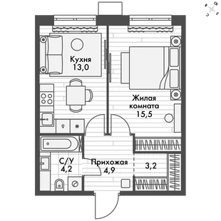 Квартира 1-комн. квартира, 40.8 м² ЖК «Флагман» Фото 1 Квартира 1-комн. квартира, 40.8 м² ЖК «Флагман» Фото 1