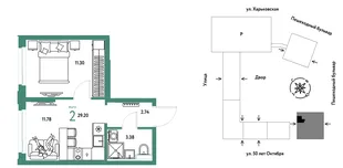 Планировка 1-комн. квартира, 29.2 м² ЖК «Сердце Сибири»