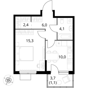 Квартира 1-комн. квартира, 38.9 м² ЖК «1-й Измайловский» Фото 1 Квартира 1-комн. квартира, 38.9 м² ЖК «1-й Измайловский» Фото 1