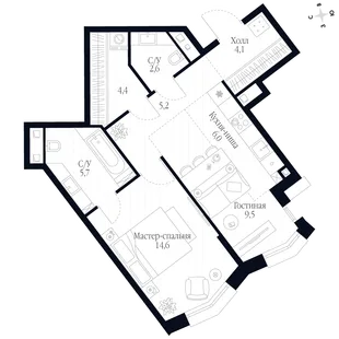 Квартира 2-комн. квартира, 52.1 м² ЖК «Фордевинд» Фото 1 Квартира 2-комн. квартира, 52.1 м² ЖК «Фордевинд» Фото 1
