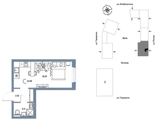 Планировка Студия, 24.98 м² ЖК «Уральский сад»