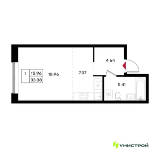 Планировка 1-комн. квартира, 33.38 м² ЖК «Уникум на Энгельса»