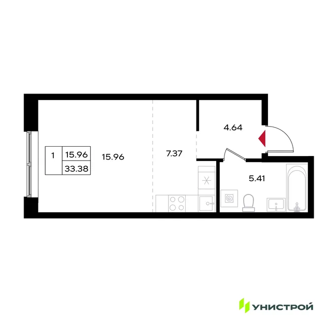 Планировка 1-комн. квартира, 33.38 м² ЖК «Уникум на Энгельса» Планировка 1-комн. квартира, 33.38 м² ЖК «Уникум на Энгельса»