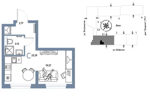 Планировка Студия, 25.29 м² ЖК «Страна.Энтузиастов»