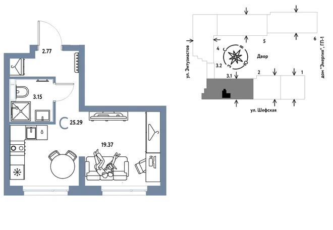 Планировка Студия, 25.29 м² ЖК «Страна.Энтузиастов» Планировка Студия, 25.29 м² ЖК «Страна.Энтузиастов»