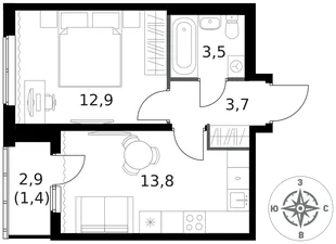 Квартира 1-комн. квартира, 35.3 м² ЖК «1-й Ясеневский» Фото 1