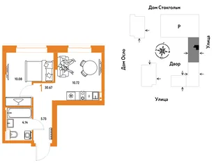 Планировка 1-комн. квартира, 30.67 м² ЖК «Европейский берег 2.0»