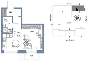 Планировка Студия, 33.02 м² ЖК «Остров-сад»