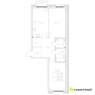 Планировка 2-комн. квартира, 68.9 м² ЖК «Statum»