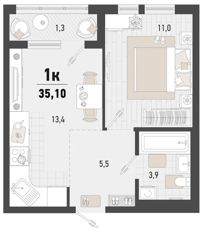 Планировка 1-комн. квартира, 36.4 м² ЖК «Барса» Планировка 1-комн. квартира, 36.4 м² ЖК «Барса»