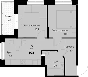 Планировка 2-комн. квартира, 50.3 м² ЖК «Васильевский остров»