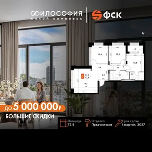 Планировка 3-комн. квартира, 73.8 м² ЖК «Философия»