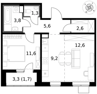 Квартира 2-комн. квартира, 48.4 м² ЖК «1-й Южный» Фото 1 Квартира 2-комн. квартира, 48.4 м² ЖК «1-й Южный» Фото 1