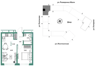 Планировка 2-комн. квартира, 35.18 м² ЖК «Страна.Парковая»