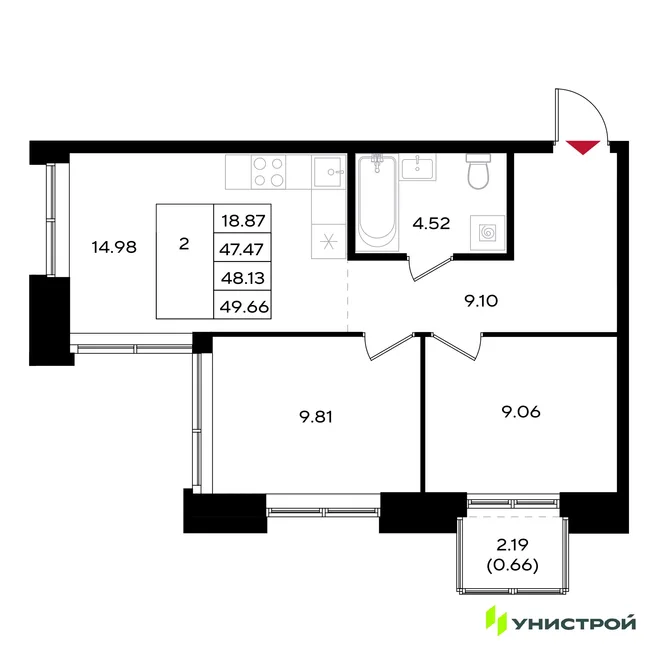 Планировка 2-комн. квартира, 48.13 м² ЖК «Уникум на Энгельса» Планировка 2-комн. квартира, 48.13 м² ЖК «Уникум на Энгельса»