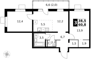Квартира 3-комн. квартира, 61.7 м² ЖК «1-й Ясеневский» Фото 1