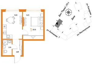 Планировка 1-комн. квартира, 35.33 м² ЖК «Страна.Парковая»