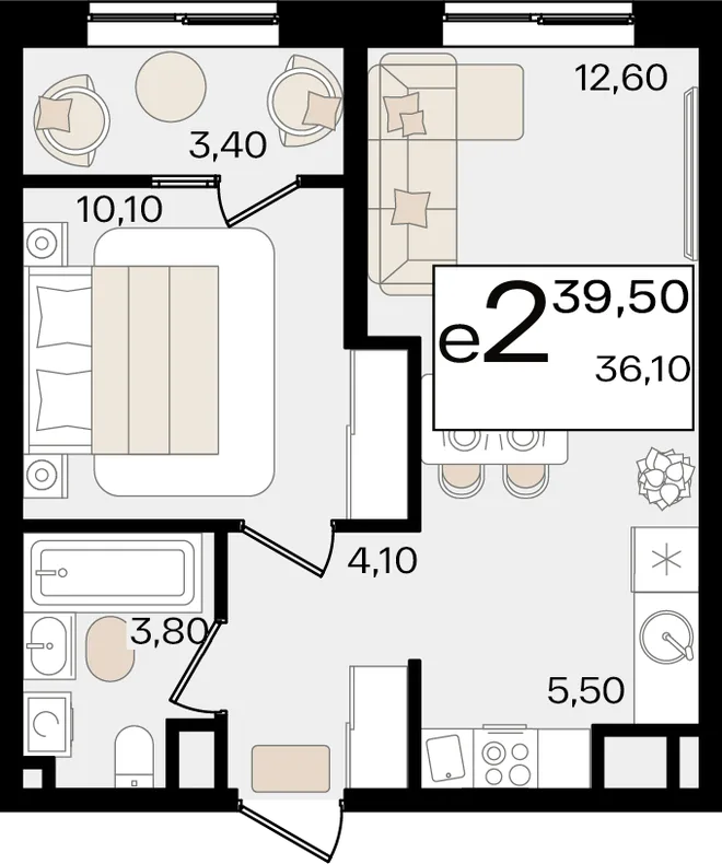 Планировка 2-комн. квартира, 39.5 м² ЖК «Патрики» Планировка 2-комн. квартира, 39.5 м² ЖК «Патрики»
