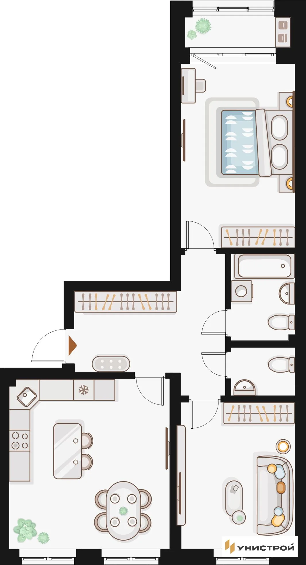 Планировка 2-комн. квартира, 72.93 м² ЖК «Жилой кластер Q на Кулагина»