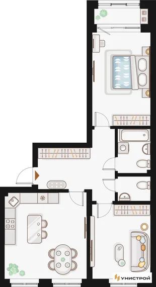 Планировка 2-комн. квартира, 72.93 м² ЖК «Жилой кластер Q на Кулагина»