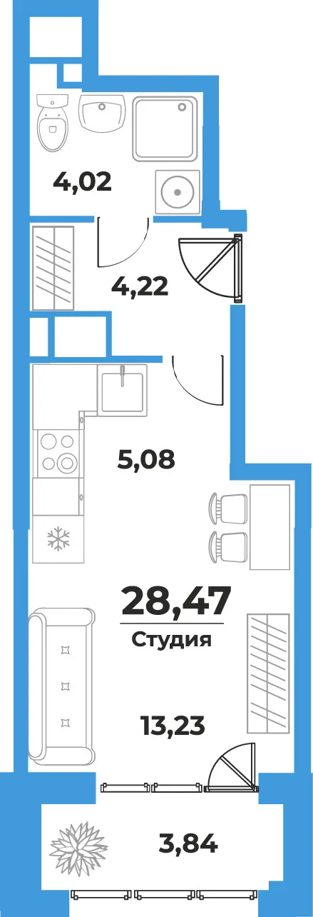 Планировка Студия, 28.47 м² ЖК «На семи холмах» Планировка Студия, 28.47 м² ЖК «На семи холмах»
