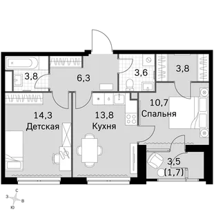 Квартира 2-комн. квартира, 56.6 м² ЖК «Sky Garden» Фото 1 Квартира 2-комн. квартира, 56.6 м² ЖК «Sky Garden» Фото 1