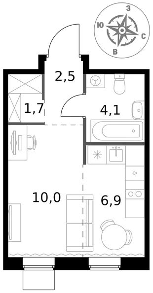 Квартира Студия, 25.2 м² ЖК «1-й Ясеневский» Фото 1 Квартира Студия, 25.2 м² ЖК «1-й Ясеневский» Фото 1