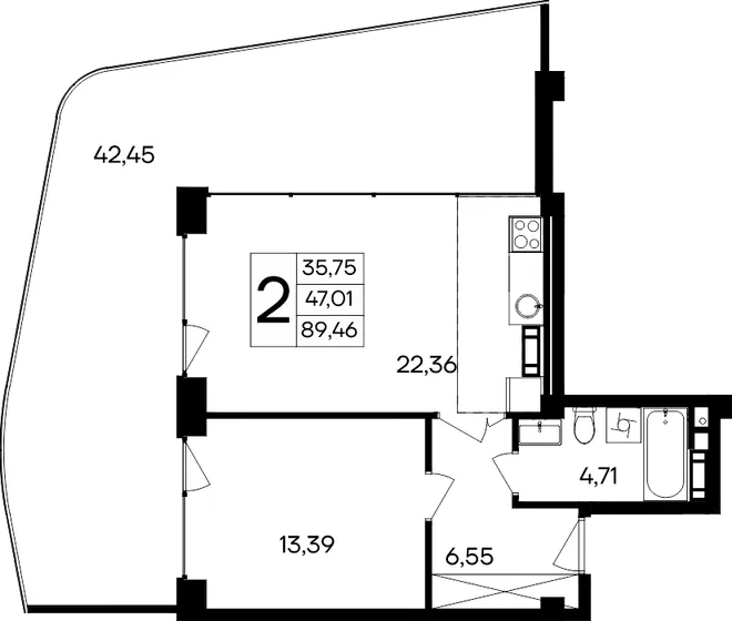 Планировка 2-комн. квартира, 89.46 м² Курортный кластер «САГА» Планировка 2-комн. квартира, 89.46 м² Курортный кластер «САГА»