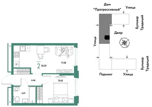 Планировка 2-комн. квартира, 36.2 м² ЖК «Микрорайон Домашний»