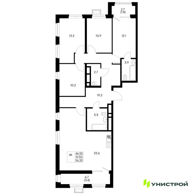 Планировка 4-комн. квартира, 116.3 м² ЖК «Стадиум» Планировка 4-комн. квартира, 116.3 м² ЖК «Стадиум»