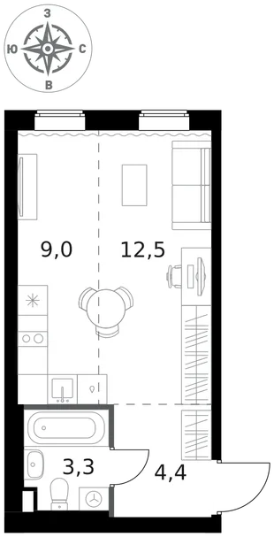 Квартира Студия, 29.2 м² ЖК «1-й Ясеневский» Фото 1 Квартира Студия, 29.2 м² ЖК «1-й Ясеневский» Фото 1