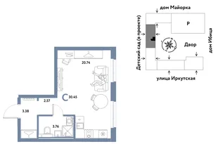 Планировка Студия, 30.45 м² ЖК «Остров-сад»